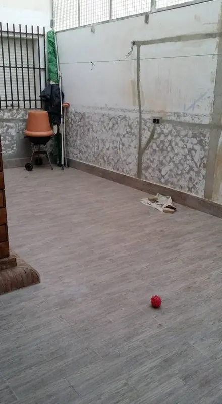Piscina elevada en patio con revestimiento de madera - antes